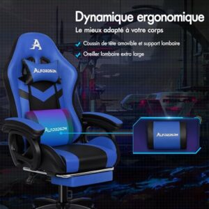 Chaise de Gamer ALFORDSON Ergonomique avec Coussin Lombaire et Appui-tête Bleu