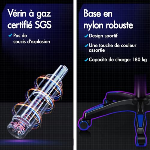 Chaise de Gamer ALFORDSON Ergonomique avec Coussin Lombaire et Appui-tête Bleu