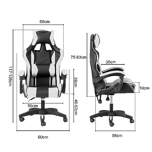 Chaise de Gaming Baroni Home Ergonomique avec Dossier Réglable Blanc