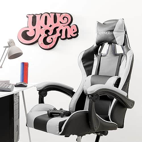 Chaise de Gaming Baroni Home Ergonomique avec Dossier Réglable Blanc