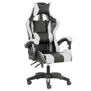 Chaise de Gaming Baroni Home Ergonomique avec Dossier Réglable Blanc