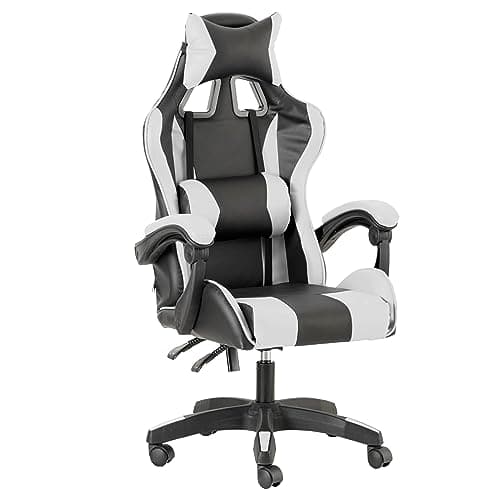 Chaise de Gaming Baroni Home Ergonomique avec Dossier Réglable Blanc