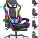 Chaise de Gaming Devoko LED Ergonomique avec Massage et Repose-Pieds - Blanc