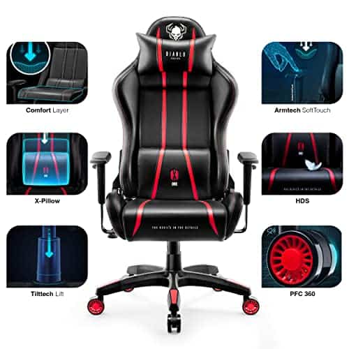 Chaise de Gaming Diablo X-One 2.0 Ergonomique Rouge avec Accoudoirs Réglables