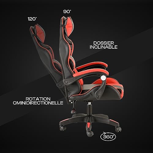 Chaise de Gaming Ergonomique Baroni Home avec Dossier Réglable Rouge