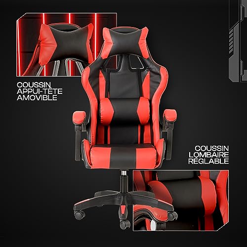 Chaise de Gaming Ergonomique Baroni Home avec Dossier Réglable Rouge