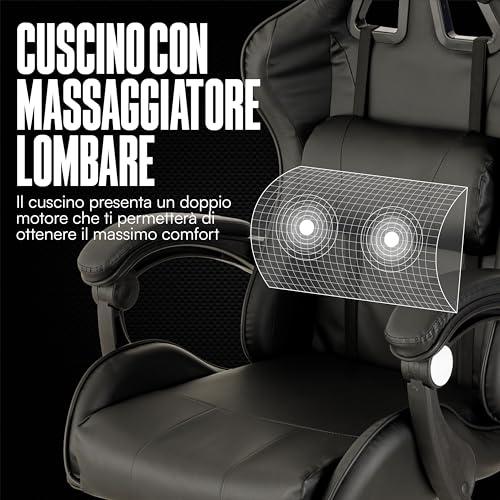 Chaise de Gaming Ergonomique Baroni Home avec Massage Lombaire et Support Dorsal