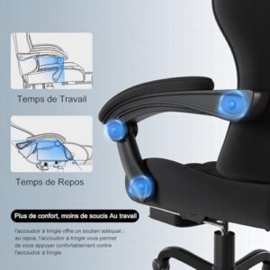 Chaise de Gaming Ergonomique Flamaker avec Repose-Pieds, 150 kg, Noir