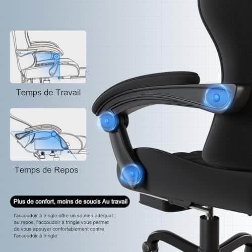 Chaise de Gaming Ergonomique Flamaker avec Repose-Pieds, 150 kg, Noir