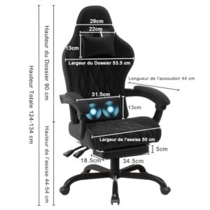 Chaise de Gaming Ergonomique Flamaker avec Repose-Pieds, 150 kg, Noir