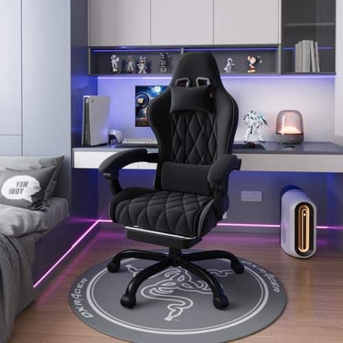 Chaise de Gaming Ergonomique Flamaker avec Repose-Pieds, 150 kg, Noir