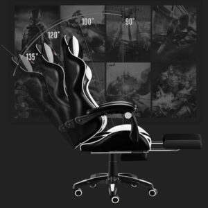 Chaise de Gaming Ergonomique IZTOSS Dossier Réglable C-Noir+Blanc avec Support Lombaire