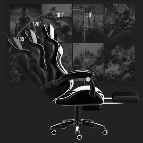 Chaise de Gaming Ergonomique IZTOSS Dossier Réglable C-Noir+Blanc avec Support Lombaire