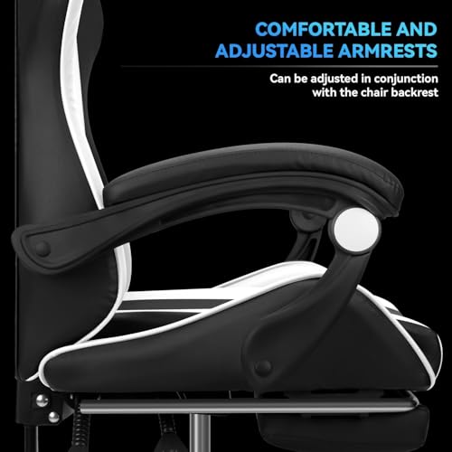 Chaise de Gaming Ergonomique IZTOSS Dossier Réglable C-Noir+Blanc avec Support Lombaire