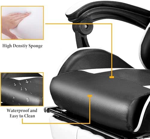 Chaise de Gaming Ergonomique IZTOSS Dossier Réglable C-Noir+Blanc avec Support Lombaire