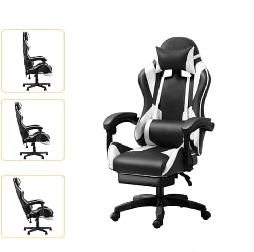 Chaise de Gaming Ergonomique IZTOSS Dossier Réglable C-Noir+Blanc avec Support Lombaire
