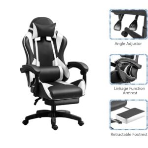 Chaise de Gaming Ergonomique IZTOSS Dossier Réglable C-Noir+Blanc avec Support Lombaire