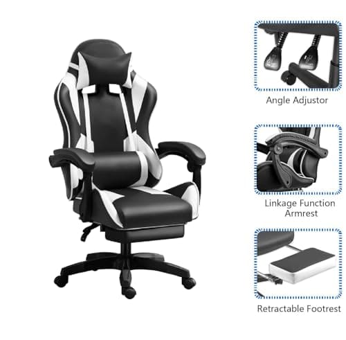 Chaise de Gaming Ergonomique IZTOSS Dossier Réglable C-Noir+Blanc avec Support Lombaire