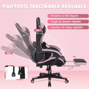 Chaise de Gaming Ergonomique YU YUSING avec Appui-tête et Repose-Pieds Rose