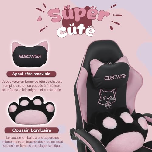Chaise de Gaming Ergonomique YU YUSING avec Appui-tête et Repose-Pieds Rose