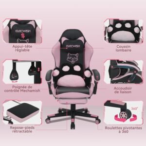 Chaise de Gaming Ergonomique YU YUSING avec Appui-tête et Repose-Pieds Rose