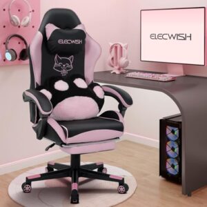 Chaise de Gaming Ergonomique YU YUSING avec Appui-tête et Repose-Pieds Rose