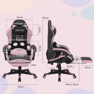 Chaise de Gaming Ergonomique YU YUSING avec Appui-tête et Repose-Pieds Rose