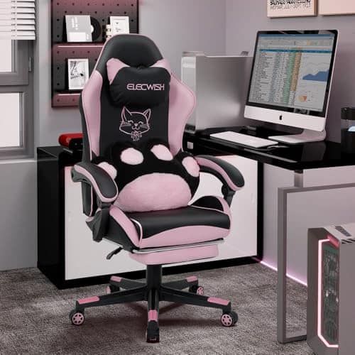 Chaise de Gaming Ergonomique YU YUSING avec Appui-tête et Repose-Pieds Rose