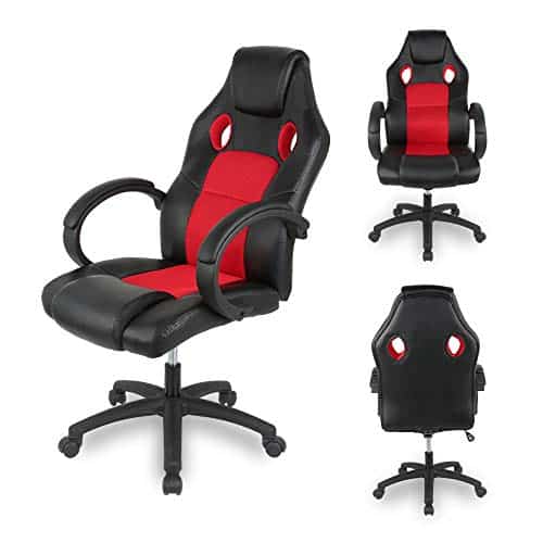 Chaise de Gaming Flyelf Ergonomique Racing, Hauteur Réglable Rouge-Noir