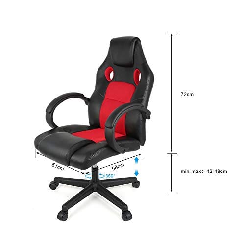 Chaise de Gaming Flyelf Ergonomique Racing, Hauteur Réglable Rouge-Noir