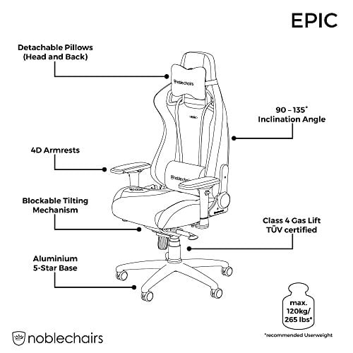Chaise de Gaming Noblechairs Epic en Cuir Véritable Noir