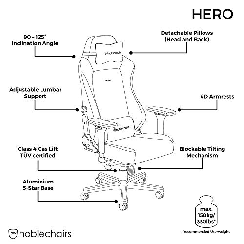 Chaise de Gaming Noblechairs Hero en Cuir Véritable – Noir