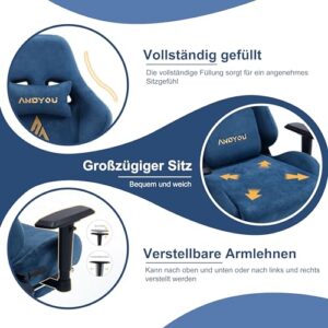 Chaise de Jeu Andyou Ergonomique avec Repose-Pieds et Coussin Lombaire – Bleue