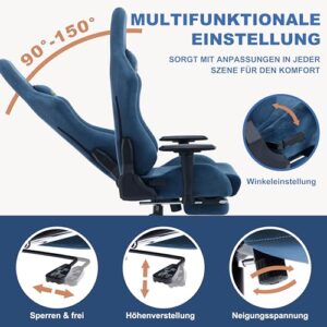 Chaise de Jeu Andyou Ergonomique avec Repose-Pieds et Coussin Lombaire – Bleue