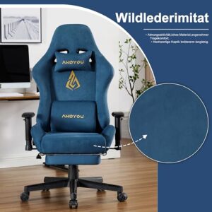 Chaise de Jeu Andyou Ergonomique avec Repose-Pieds et Coussin Lombaire – Bleue