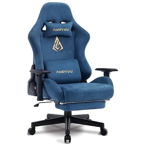 Chaise de Jeu Andyou Ergonomique avec Repose-Pieds et Coussin Lombaire – Bleue