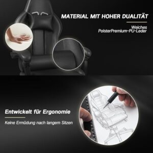 Chaise de Jeu Devoko avec Massage, Repose-Pieds et Coussin Lombaire – Noir