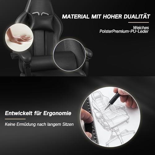 Chaise de Jeu Devoko avec Massage, Repose-Pieds et Coussin Lombaire – Noir