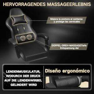 Chaise de Jeu Devoko avec Massage, Repose-Pieds et Coussin Lombaire – Noir