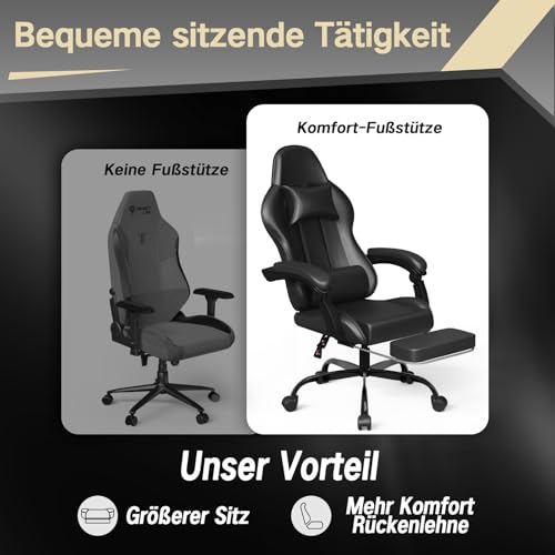 Chaise de Jeu Devoko avec Massage, Repose-Pieds et Coussin Lombaire – Noir