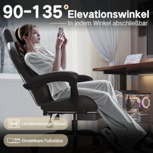 Chaise de Jeu Devoko avec Massage, Repose-Pieds et Coussin Lombaire – Noir