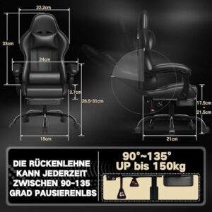 Chaise de Jeu Devoko avec Massage, Repose-Pieds et Coussin Lombaire – Noir