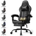 Chaise de Jeu Devoko avec Massage, Repose-Pieds et Coussin Lombaire - Noir