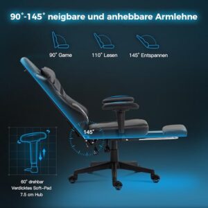 Chaise de Jeu Dowinx Ergonomique en Cuir PU avec Repose-Pieds Noir