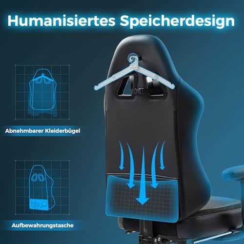 Chaise de Jeu Dowinx Ergonomique en Cuir PU avec Repose-Pieds Noir