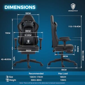 Chaise de Jeu Dowinx Ergonomique en Cuir PU avec Repose-Pieds Noir