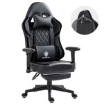 Chaise de Jeu Dowinx Ergonomique en Cuir PU avec Repose-Pieds Noir