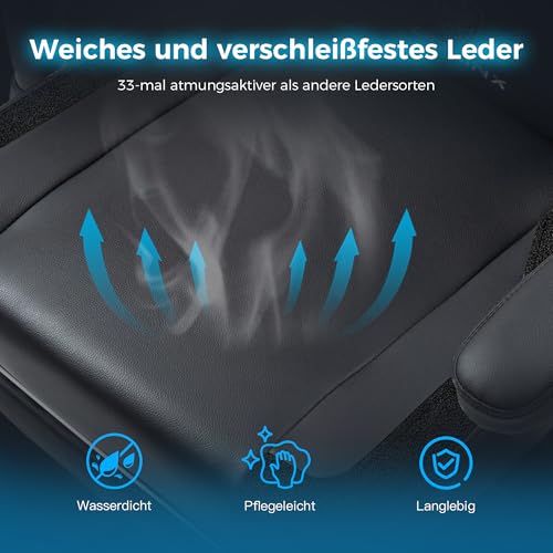 Chaise de Jeu Dowinx Ergonomique en Cuir PU avec Repose-Pieds Noir