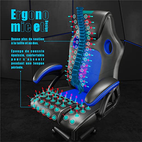 Chaise de Jeu Ergonomique Play Haha en Cuir Bleu – Chaise de Bureau Pivotante