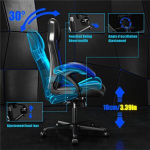 Chaise de Jeu Ergonomique Play Haha en Cuir Bleu – Chaise de Bureau Pivotante